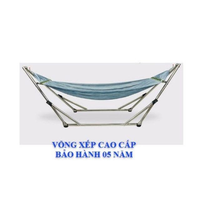 Bộ võng xếp khung võng inox lưới võng cán thép lớn Xám