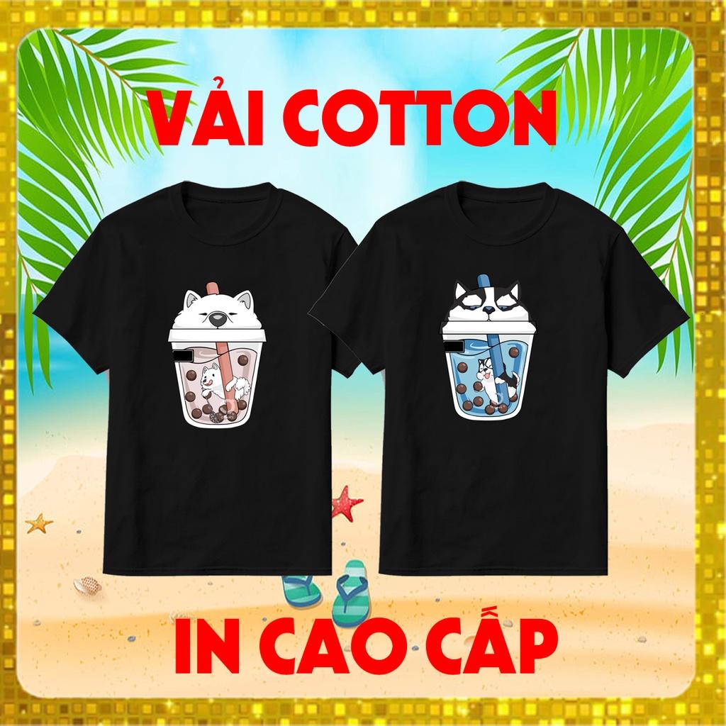 Áo thun đôi cute, chó shiba & mèo, áo thun mèo và chó husky cute, vải cotton mịn mát, in cao cấp, nam nữ unisex