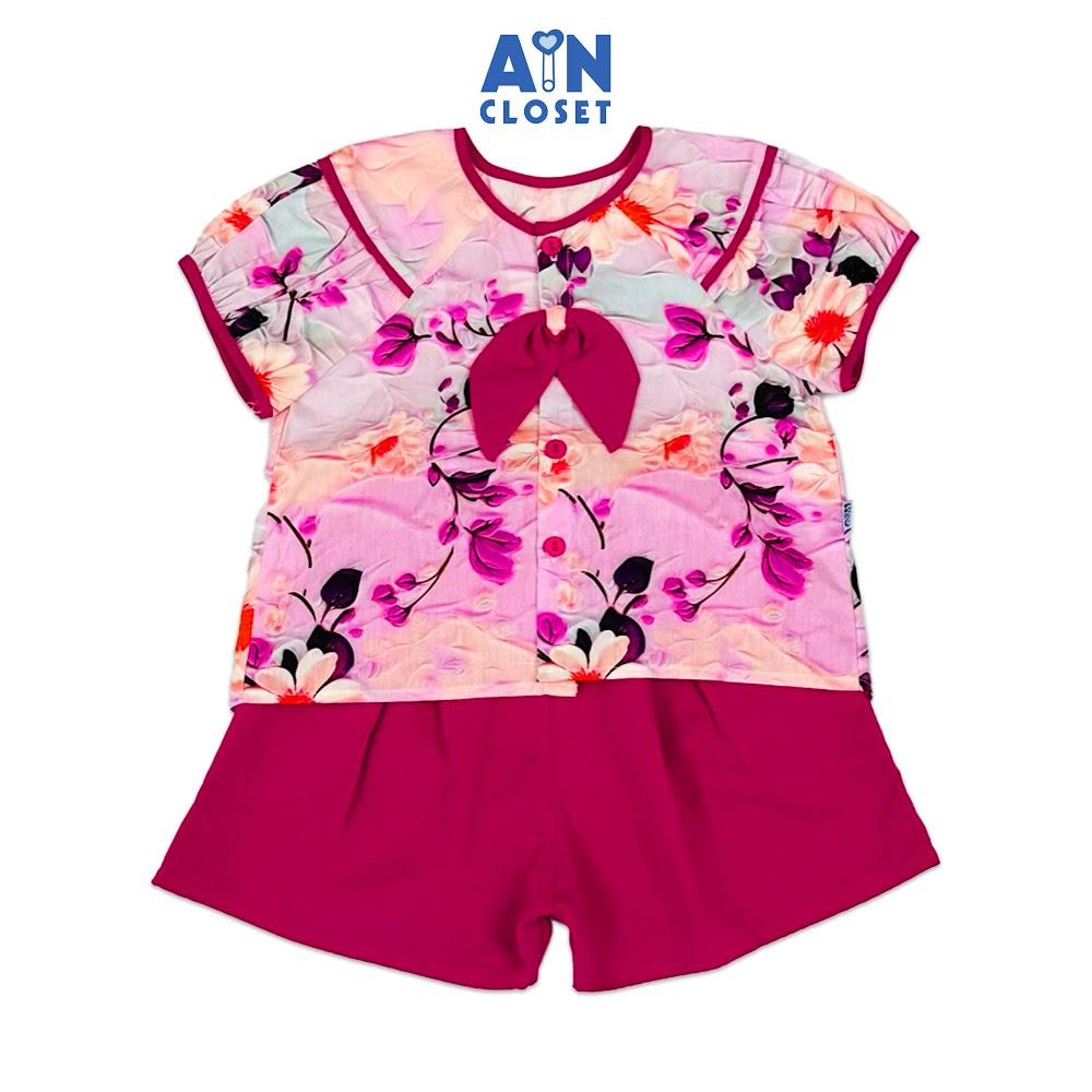 Bộ quần áo Ngắn bé gái hoạ tiết Hoa Mộc Lan Hồng Tím Cotton - AICDBGQBESAD - AIN Closet