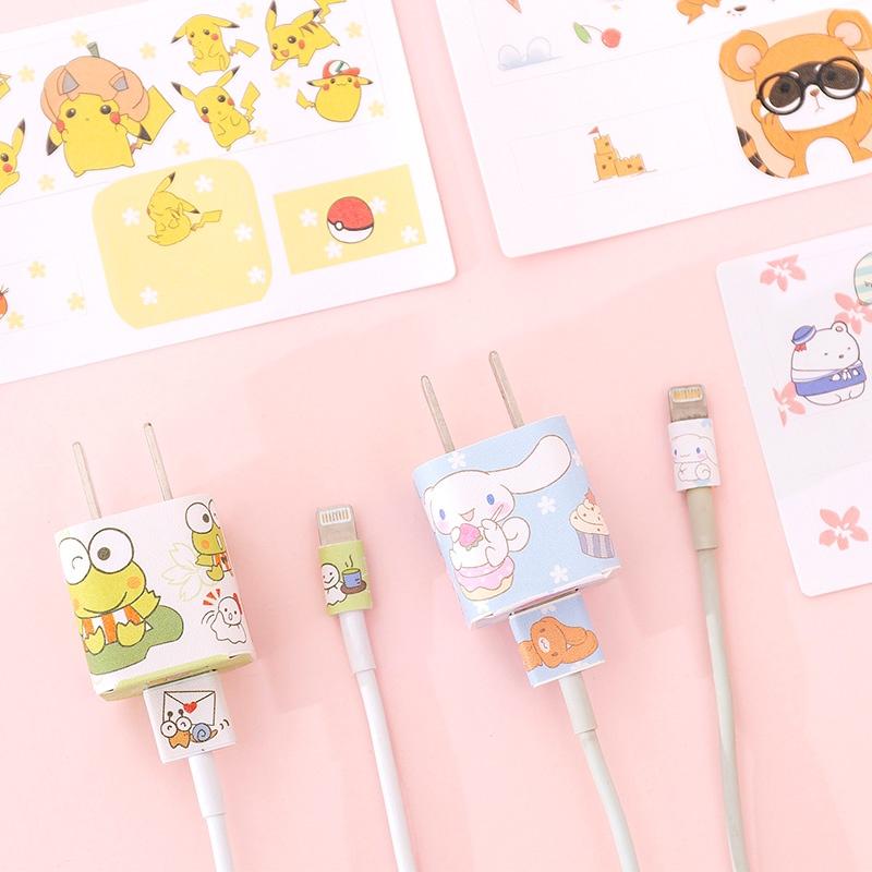 Sticker cute miếng dán bảo vệ củ sạc cho điện thoại họa tiết hoạt hình