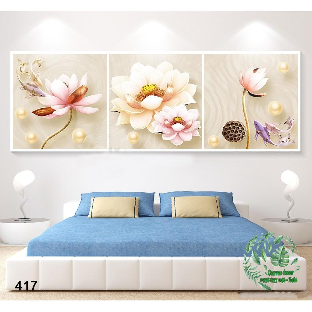 Bộ 3 tranh canvas treo tường Hoa sen - mẫu 417