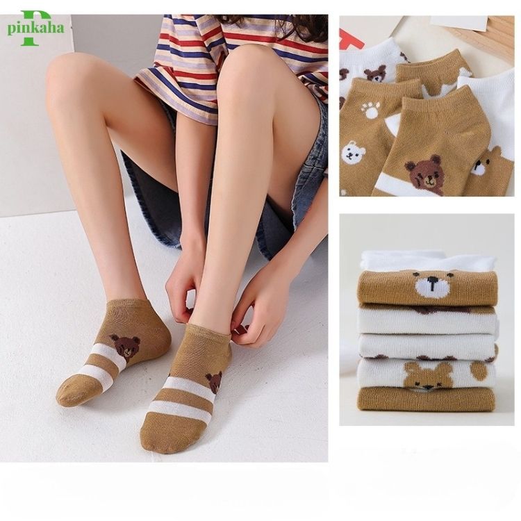 Vớ Ngắn Cổ Hình Gấu Cute Dễ Thương Tất Ngắn Nữ Cotton Họa Tiết Phong cách Nhật Hàn Hot Trend Ulzzang