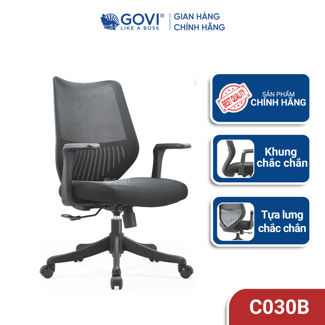 Ghế xoay văn phòng Côm C030B - Thiết kế tinh tế, khung ghế chắc chắn, đệm ngồi đàn hồi tốt, tựa tay cố định