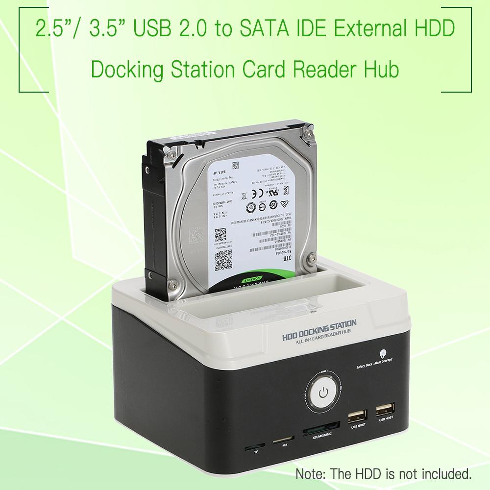 Ổ cứng gắn ngoài Đa chức năng 2,5 "/ 3,5" USB 2.0 sang SATA IDE Đầu đọc thẻ 2.0 Hub với OTB