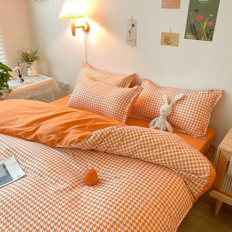 Bộ chăn ga gối Cotton poly M2T bedding, vỏ chăn mền, drap ga giường và 2 vỏ gối nằm, Pl roma cam