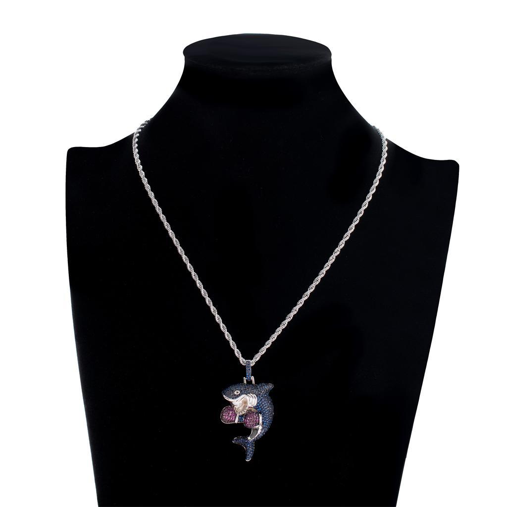Mens Shark Shape 18K Gold Hip Hop Rapper Exquisite Pendant Necklace