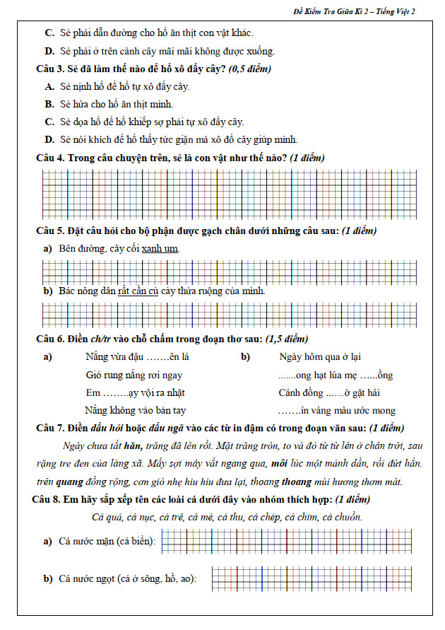 Đề Kiểm Tra Tiếng Việt 4 - Tập 2