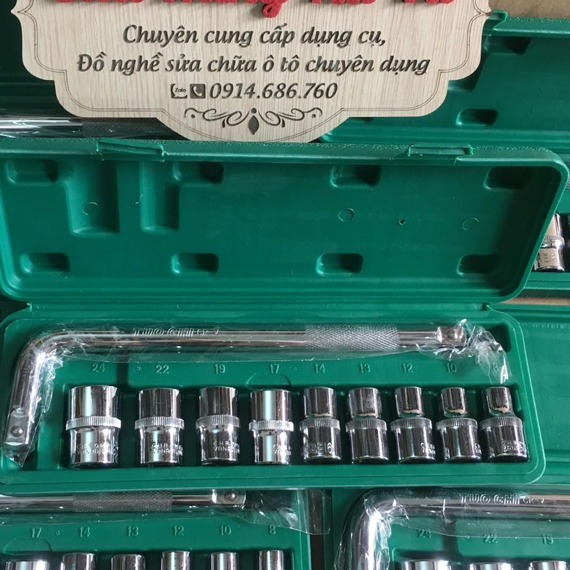 Bộ khẩu tuýp E 10 chi tiết cỡ lắp khẩu 1/2" KÈM tay vặn, E8-E24