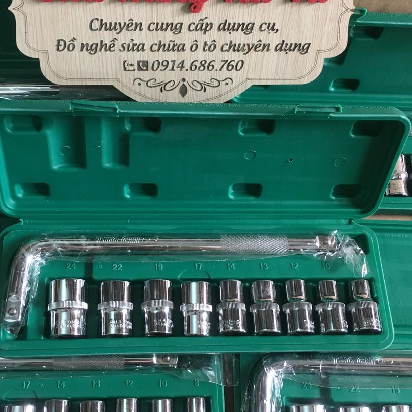 Bộ khẩu tuýp E 10 chi tiết cỡ lắp khẩu 1/2&quot; KÈM tay vặn, E8-E24