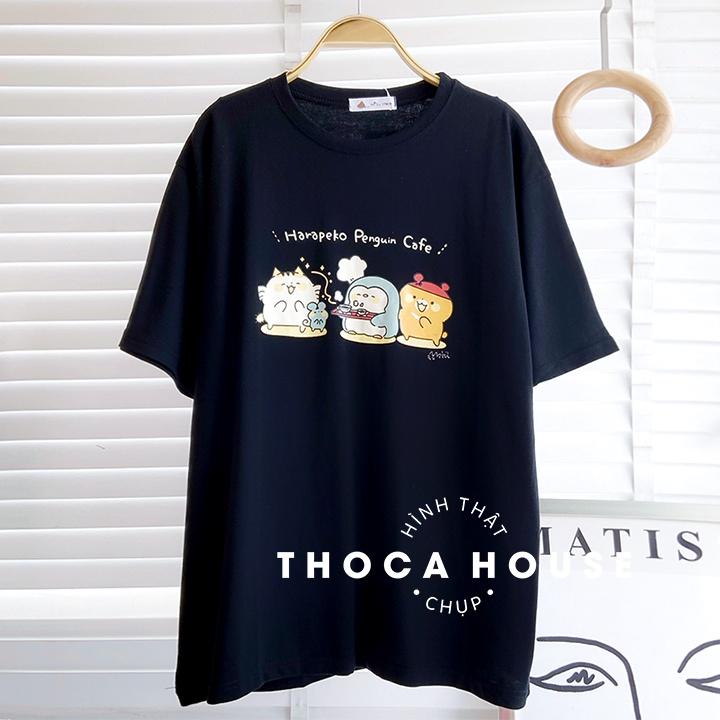 Áo thun phông rộng unisex tay ngắn in hình Harapeko THOCA HOUSE mặc đi học, đi làm cực xinh