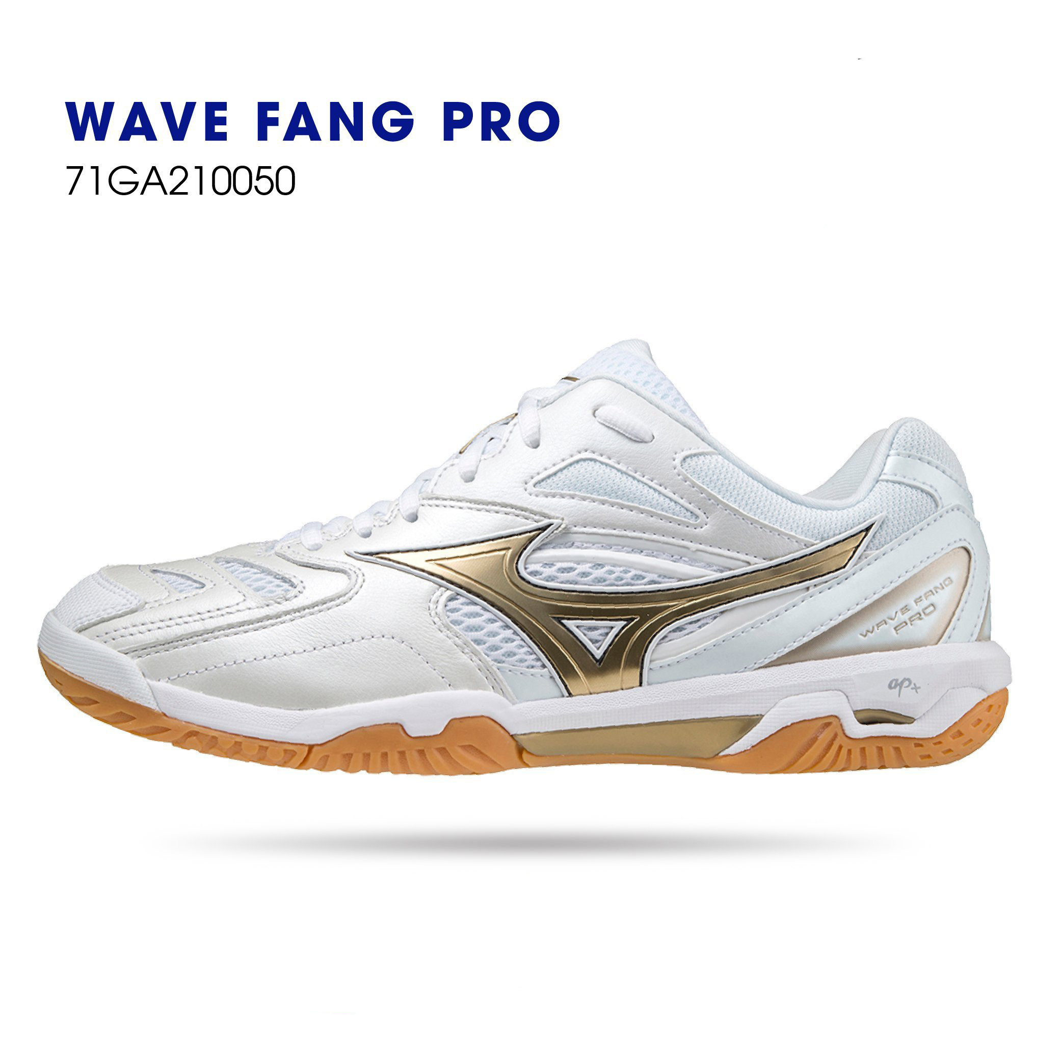 Giày cầu lông Mizuno Wave Fang Pro 71GA210050 mẫu mới màu trắng gold, đế kếp chống lật cổ chân-tặng tất thể thao bendu