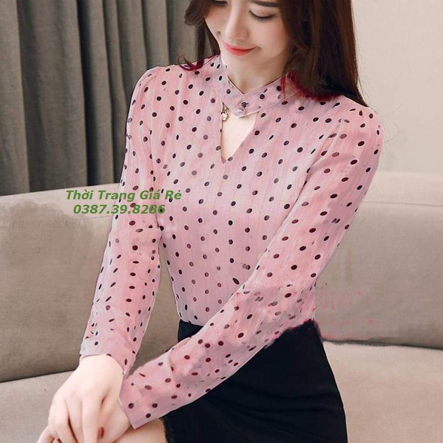 ÁO CHẤM BI CỔ CÁCH ĐIỆU