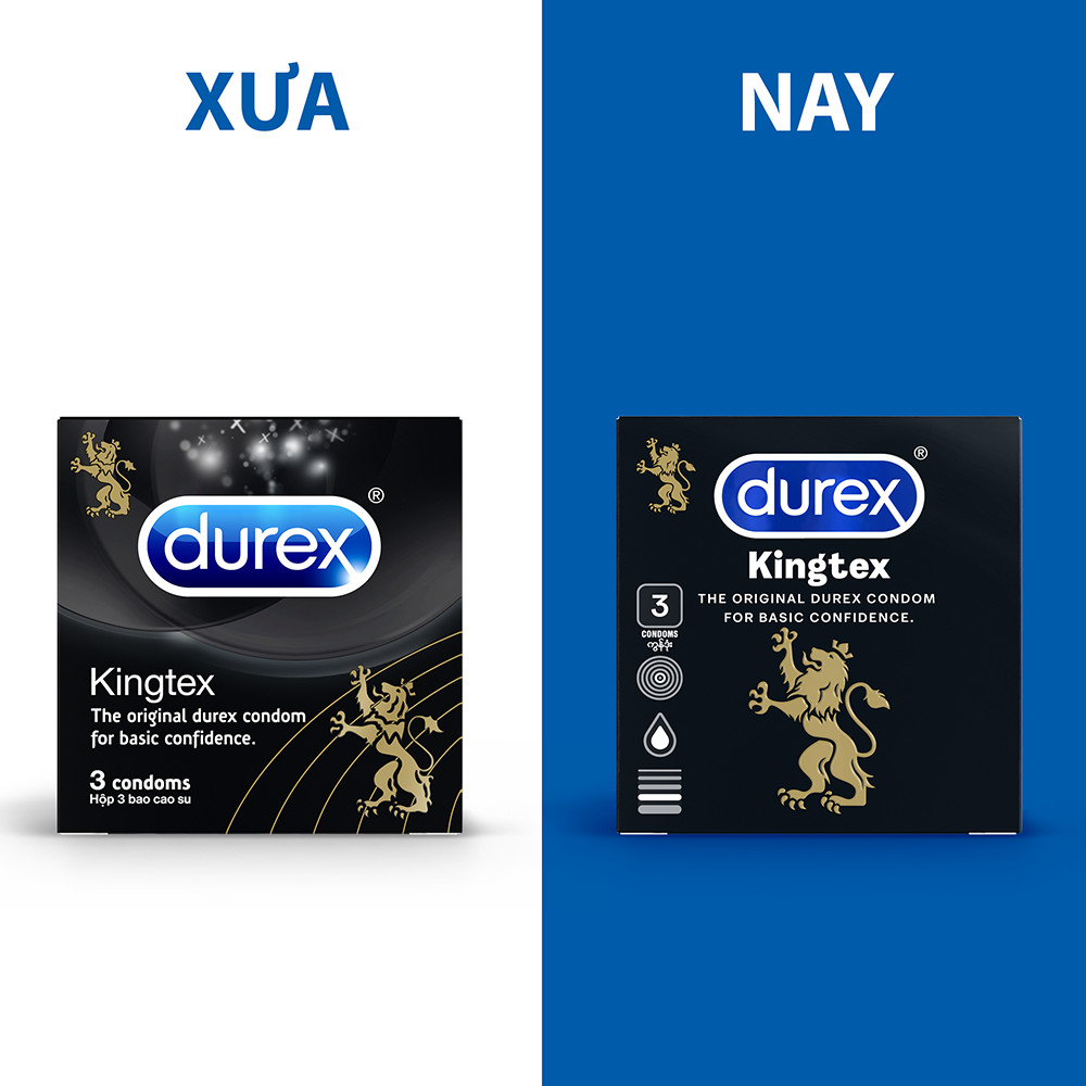 Bộ 2 Hộp Bao cao su Durex Kingtex (Bao bì mới) - 3 chiếc/ Hộp