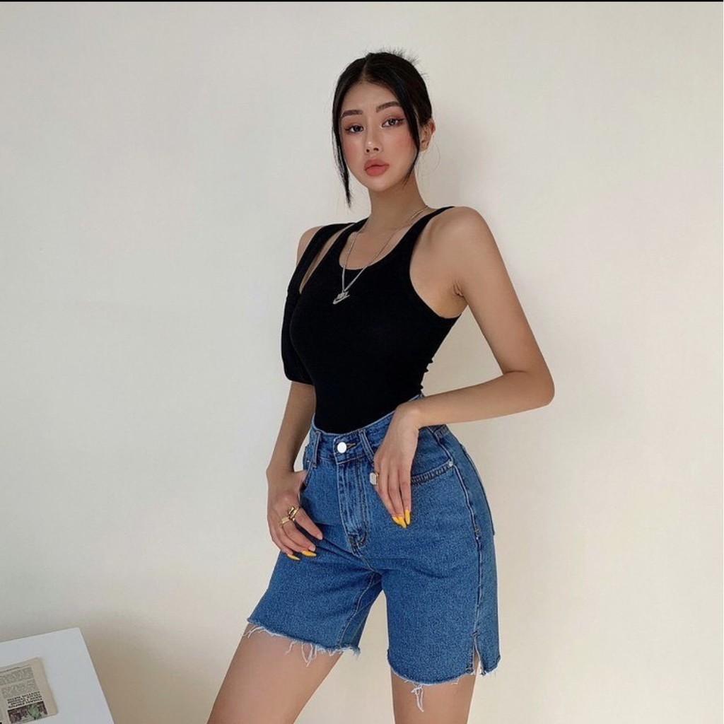 Quần short đùi jean lưng cao form ullzang - phong cách chất