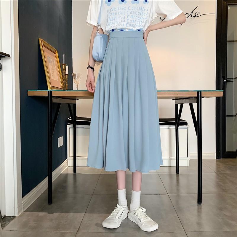 Xiaozhainv Chân Váy Midi Chữ A Lưng Cao Xếp Ly Phong Cách Hàn Quốc Thời Trang Cho Nữ