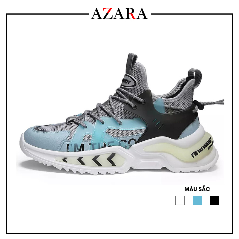 Giày Thể Thao Nam AZARA - Giày Sneaker Màu Xám - Đen - Trắng, Giày Thể Thao Nam Sneaker, Đế Cao, Phối đồ Cực Chất - G5105