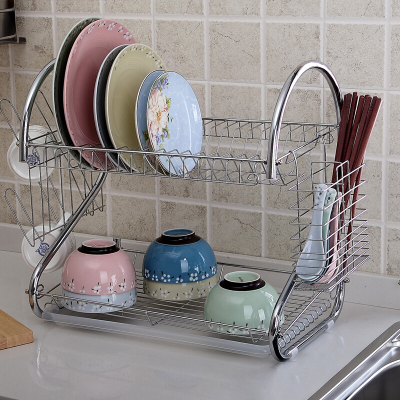 Kệ Úp Bát Đĩa 2 Tầng Inox Có Khay Hứng Nước Tiện Dụng- Gọn Gàng Nhà Bếp- Hàng Chính Hãng MINIIN
