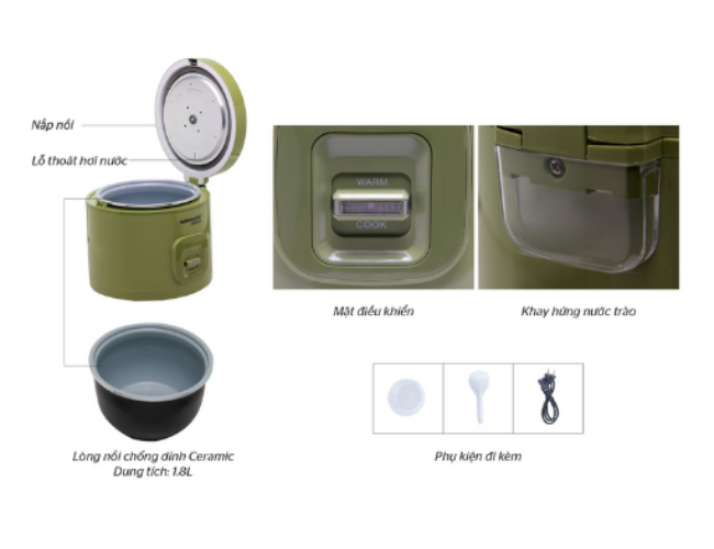 Nồi Cơm Điện Nắp Gài Sunhouse MaMa SHD8665G - Hàng Chính Hãng