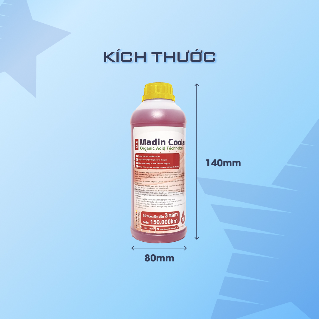 Nước làm mát ô tô, xe máy, động cơ Madin Coolant Lite 37,5%  Mono Ethylen Glycol