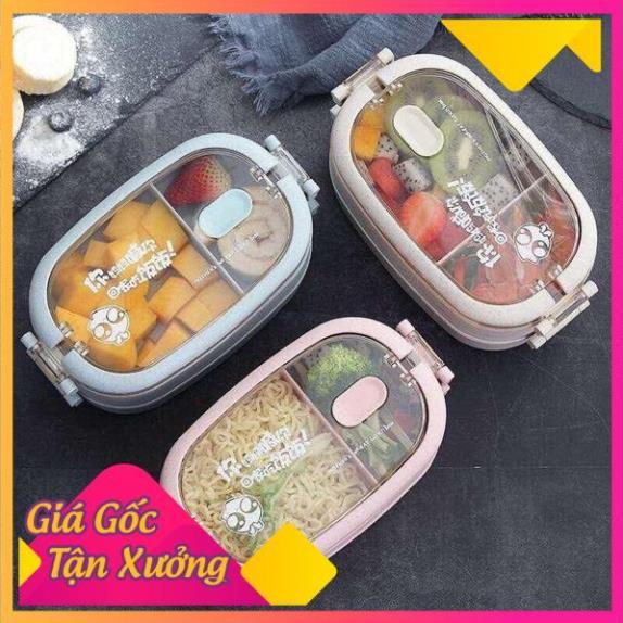 Hộp Đựng Cơm Lúa Mạch 2 Tầng + Tặng Kèm Đũa Muỗng Nĩa TP'S