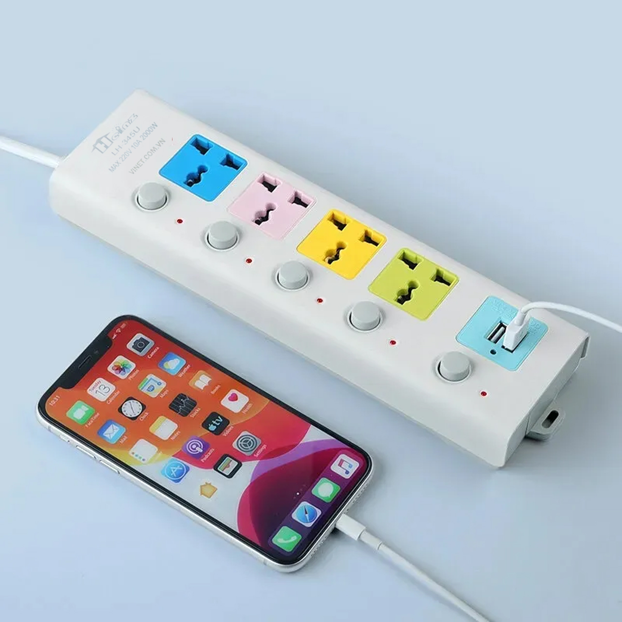 Ổ cắm điện đa năng kết hợp ổ cắm USB sạc trực tiếp chất lượng cao chống giật 4 chân cắm điện, tiết kiệm điện siêu tiện lợi dài 3m, 5m - hàng nhập khẩu