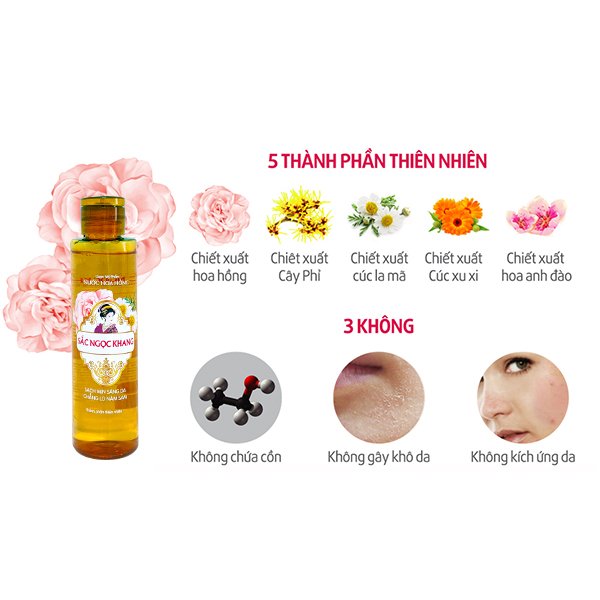 Bộ 3 Chai Nước Hoa Hồng Sắc Ngọc Khang 145ml chiết suất thảo dược thiên nhiên giúp cân bằng độ ẩm &amp; se khít lỗ chân lông hiệu quả