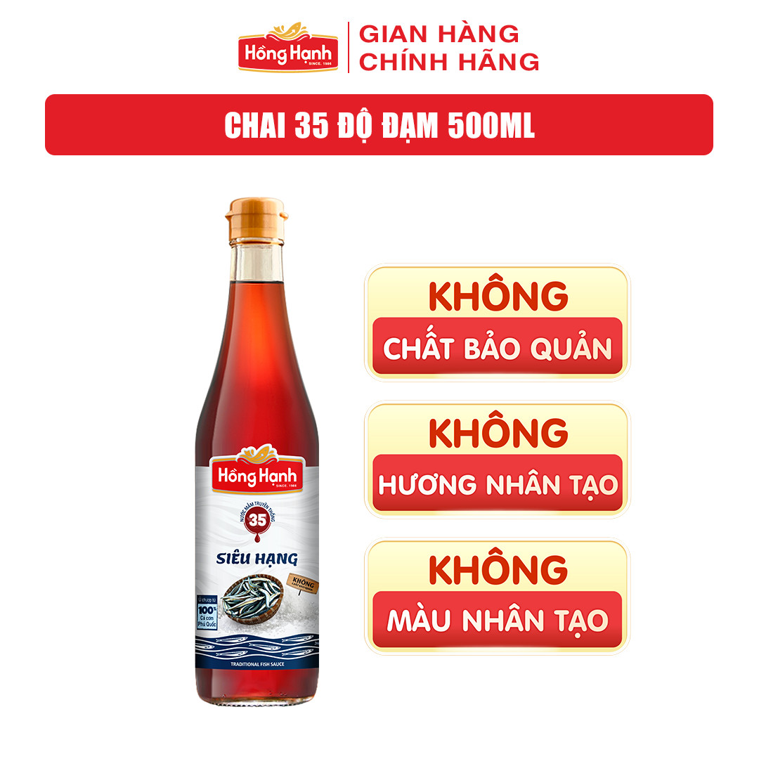 Nước mắm truyền thống Phú Quốc Hồng Hạnh Siêu Hạng 35 độ đạm 500ML- Chấm, kho đúng điệu