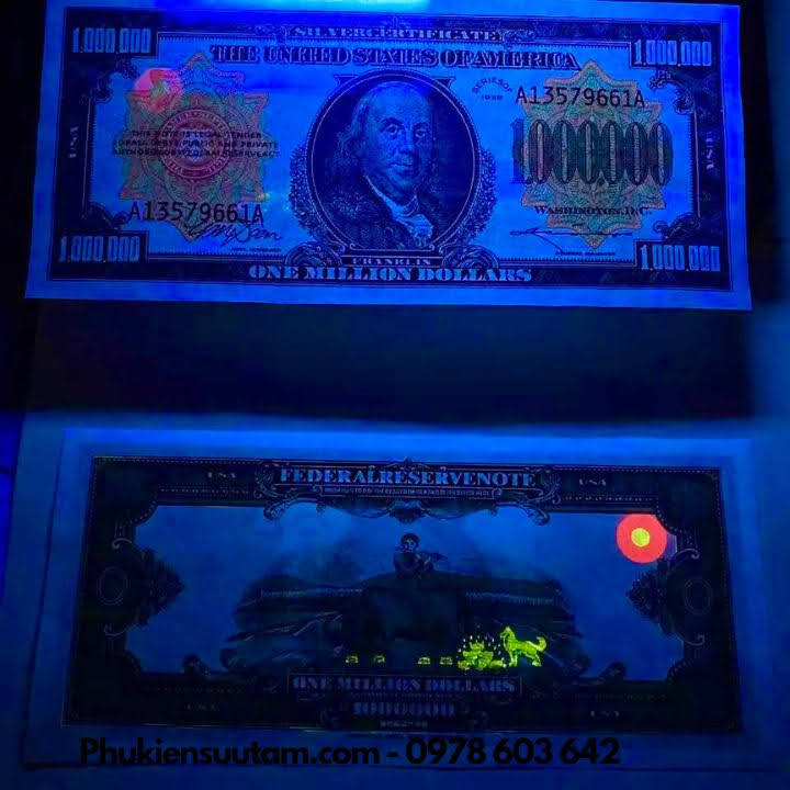 Tờ Lưu Niệm 1 Triệu USD Hình Benjamin Franklin Dạ Quang, kích thước: 17cmx7.5cm, màu trắng - SP005973