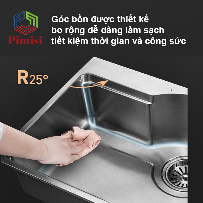 Chậu Rửa Bát INOX 1 Hố Lớn Pimisi Làm Từ Thép Không Gỉ SUS 304 Cao Cấp Kiểu Bán Nguyệt Ngăn To 1 Hố KT 7546 Và 7848, Kèm 1 Khay Bồn Rửa Chén Nhỏ Đơn Gác Bồn Sang Trọng Với Đầy Đủ Phụ Kiện Xi Phông Siêu To, Gắn Được Âm - Dương Bàn Đá Bếp | Hàng Chính Hãng