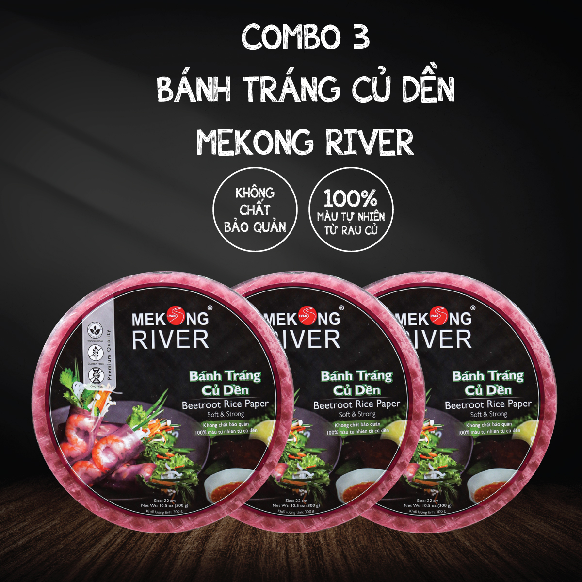 Combo 3 Túi Bánh Tráng Củ Dền MeKong River 22cm 300g