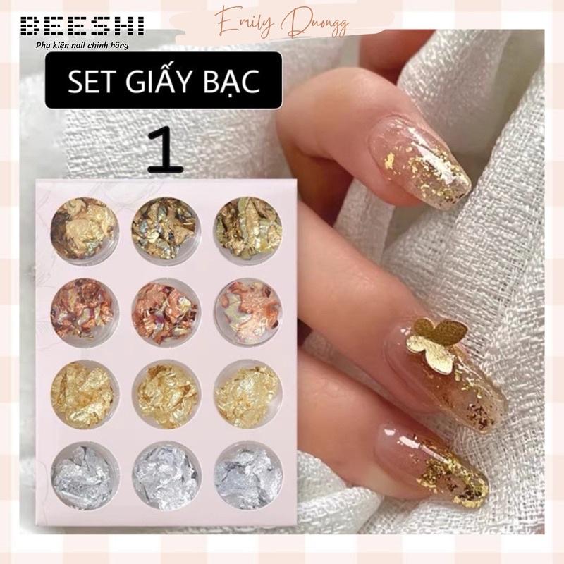 Giấy bạc nail, giấy nhún trang trí móng set 12 ô-beeshi shop nail