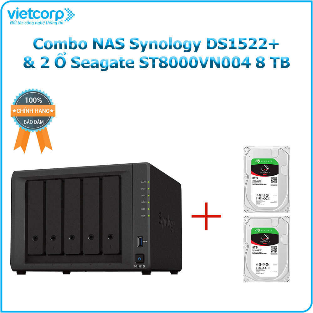 Combo Thiết bị lưu trữ NAS Synology DS1522+ và 2 Ổ cứng Seagate ST8000VN004 8TB - Hàng Chính Hãng