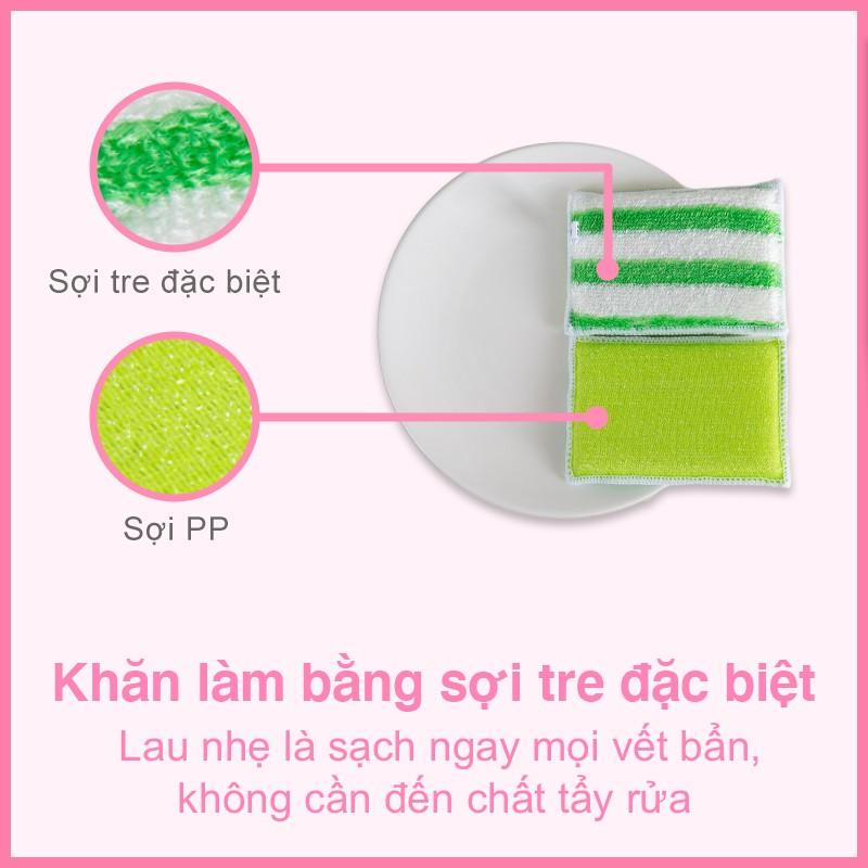 Miếng rửa chén đa năng sợi tre MyJae, miếng rửa chén chống xước 2 mặt, siêu bền đánh bay dầu bẩn