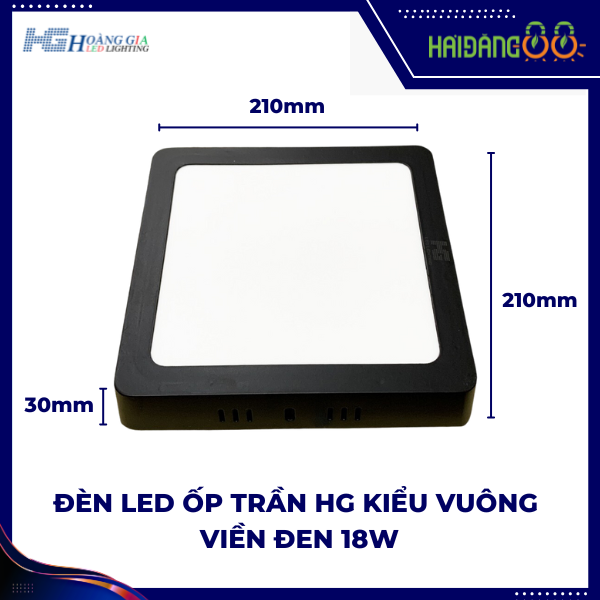 Đèn Led ốp nổi viền đen HG 18w vuông ánh sáng trắng/vàng