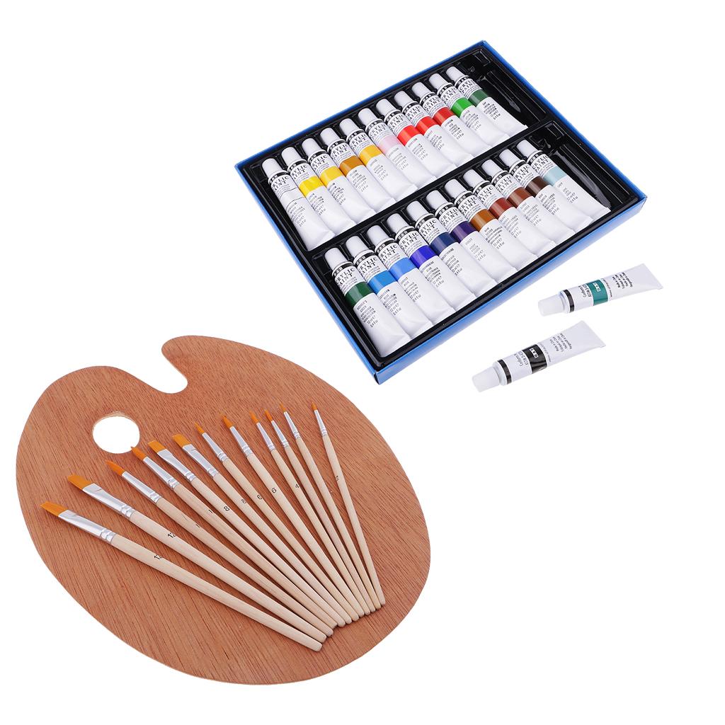 24 Màu Sắc Ống Acrylic Sơn Sắc Tố + 12X Tranh Bút Bảng Chữ Cái Bằng Gỗ