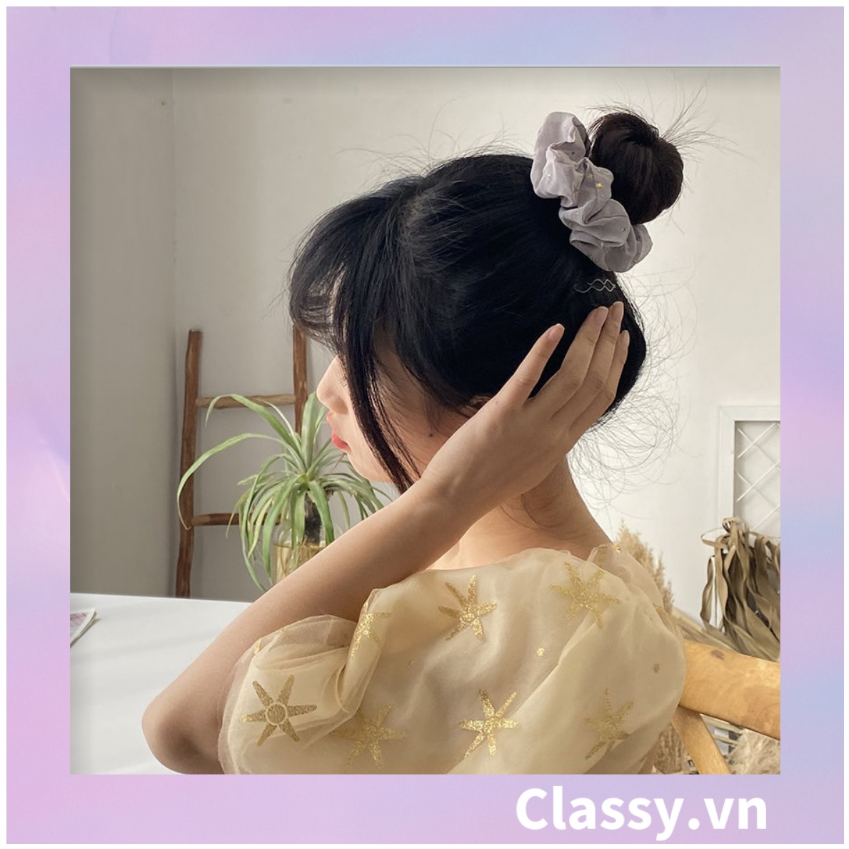 Scrunchies cột tóc, buộc tóc sợi lưới, họa tiết ánh sao, nhiều màu thanh lịch PK1023