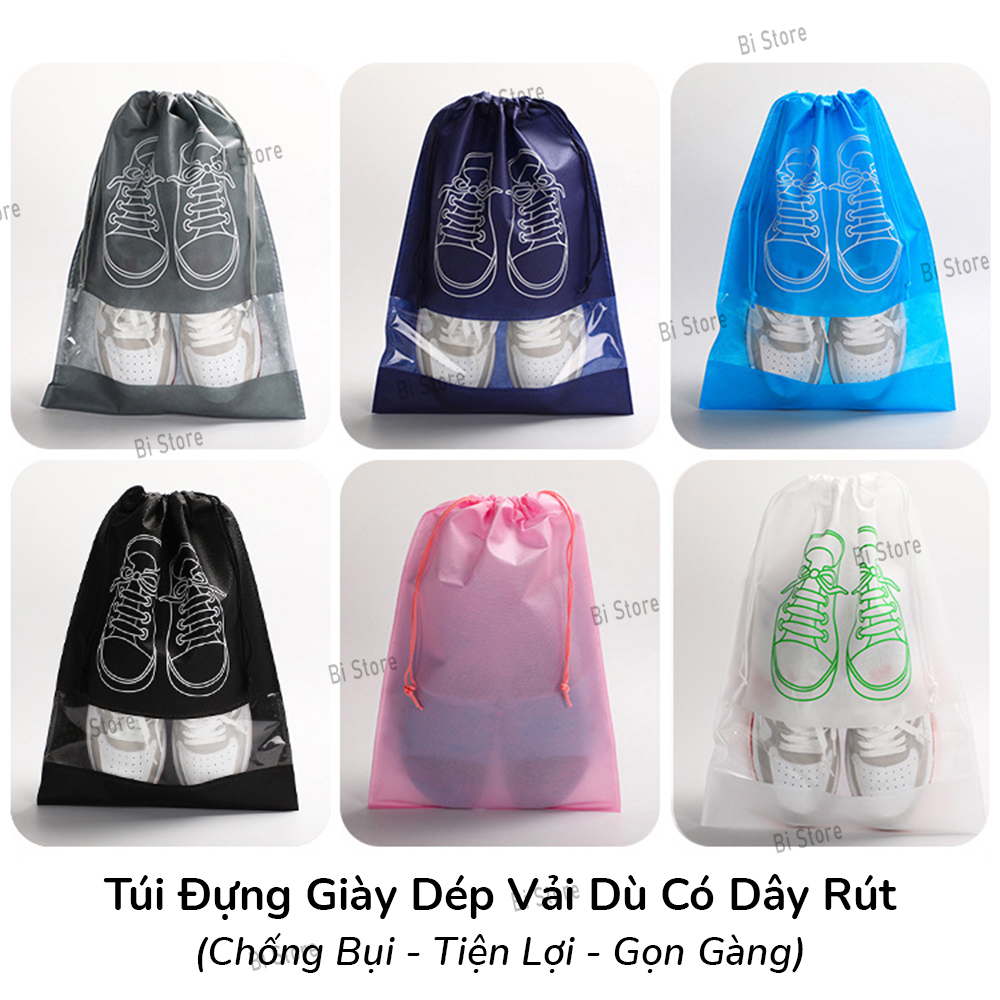 Túi đựng giày dép vải dù cao cấp có dây rút, 2 size nam nữ, chống bụi bẩn - tiện lợi khi đi du lịch