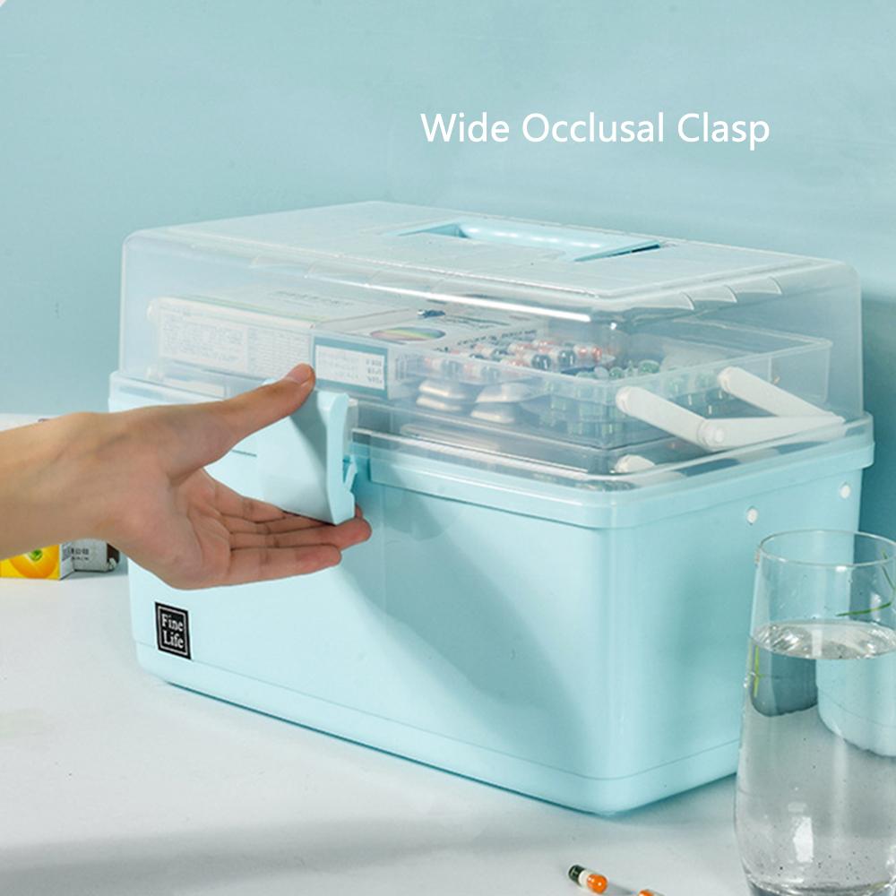 Hộp đựng thuốc di động làm bằng chất liệu PP Lastics, ngăn chứa lớn,thiết kế 3 lớp có khóa cài, tay xách di động, góc mở 180