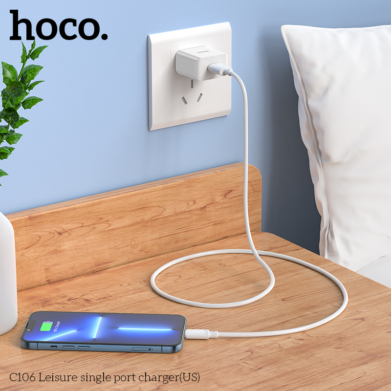 Củ sạc Hoco C106 10.5W chân US tiêu chuẩn 1 cổng USB - Hàng Chính Hãng