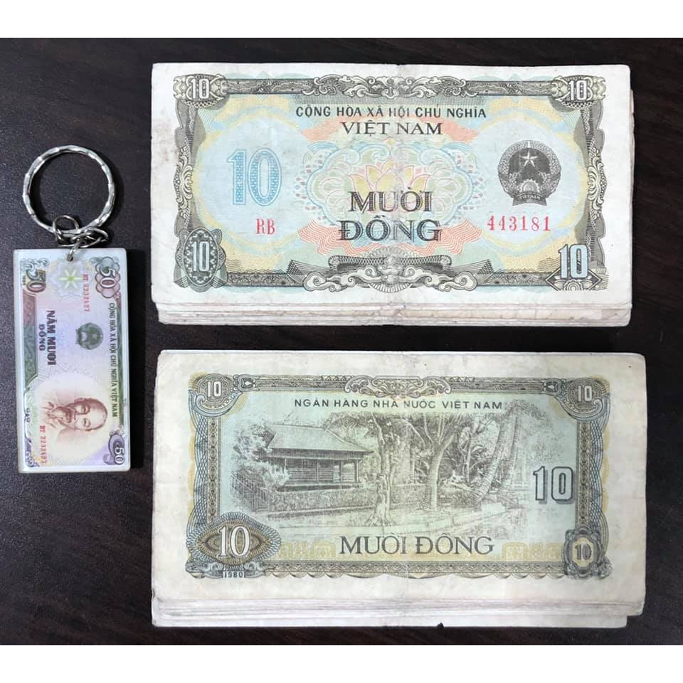 Tiền cổ Việt Nam, tờ 10 đồng in nhà sàn Hồ Chủ Tịch (kèm móc khóa hình tiền xưa)
