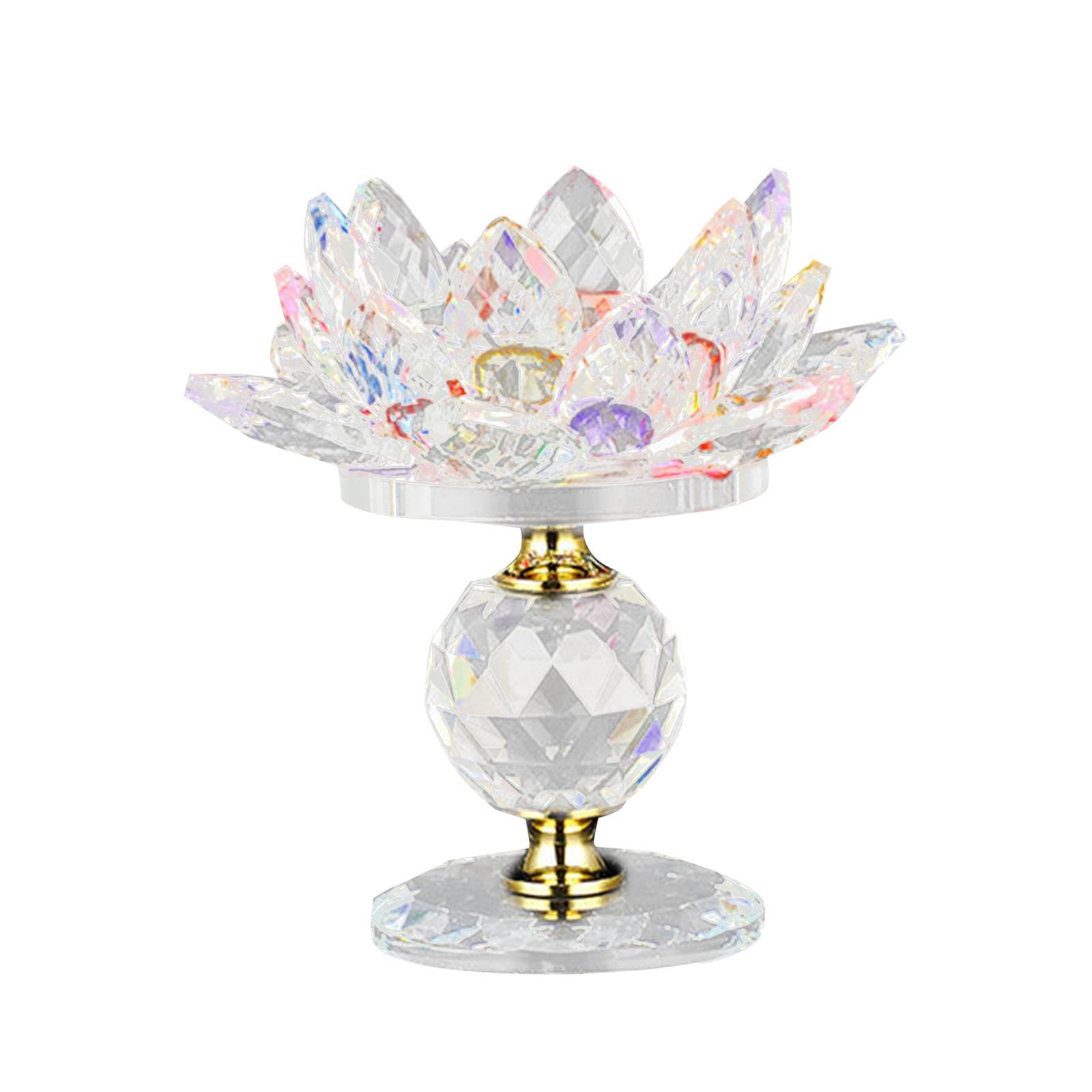 Glass Lotus Flower Tea Light Candle Holder Votive Candle Stand with Glass Base, Tealight Candlestick for Table Centerpiece Decor