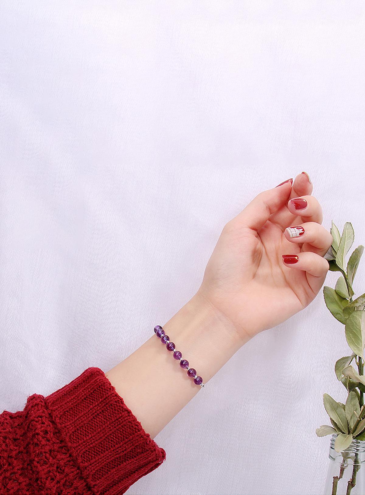 Vòng tay đá thạch anh tím phối charm ống bạc mệnh hỏa, thổ - Ngọc Quý Gemstones