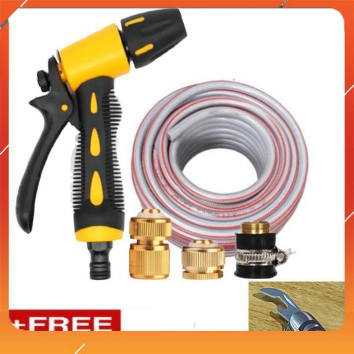 ️Evoucher Bộ dây vòi xịt nước rửa xe, tưới cây , tăng áp 3 lần, loại 7m, 10m 206319 đầu đồng,cút đồng+ mở chai