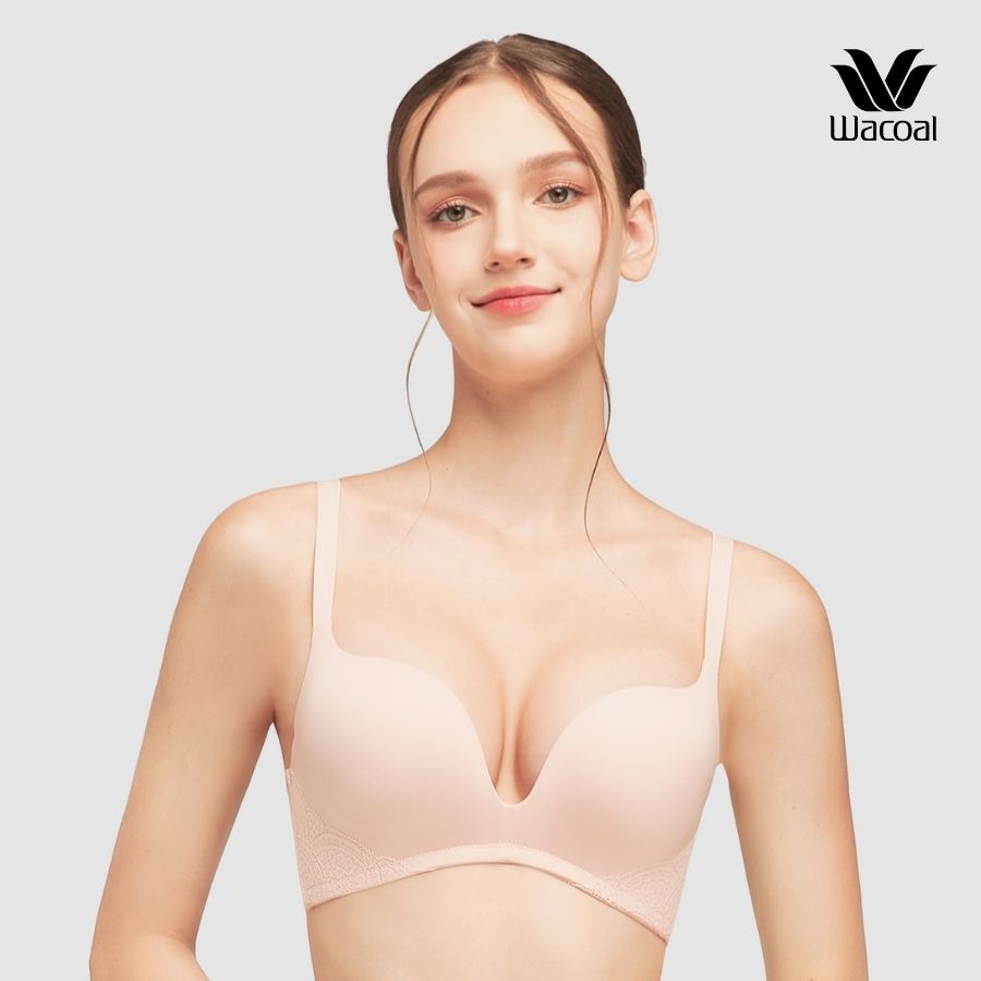 Áo lót Wacoal IIB3208 không gọng, khoét sâu, nâng vừa, trơn, mút 2cm, ren bản lưng cánh tiên