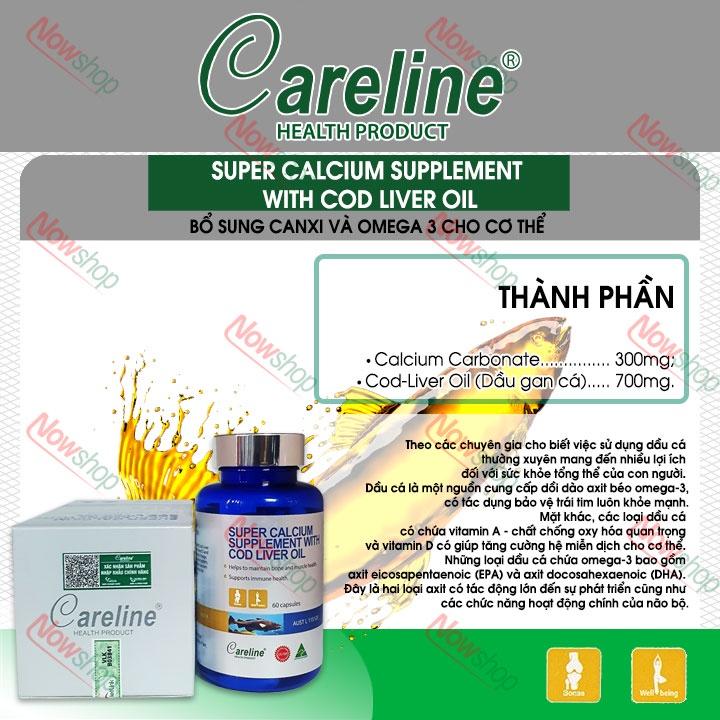 Viên uống bổ sung Canxi khỏe xương khớp Careline Super Calcium Supplement With Cod Liver Oil 1000mg