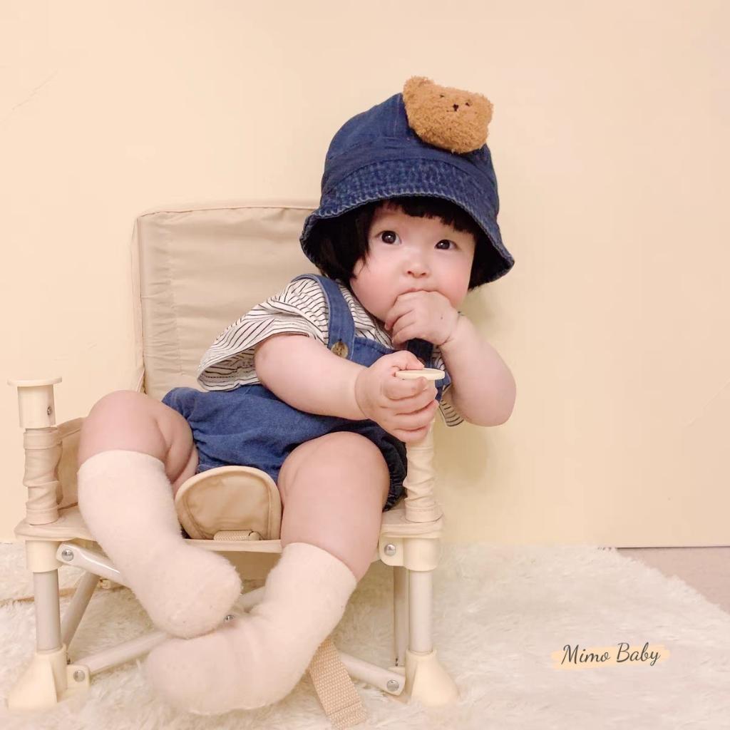 Mũ bucket, mũ tai bèo vải denim đính gấu bông phong cách vintage cho bé MH105 Mimo Baby