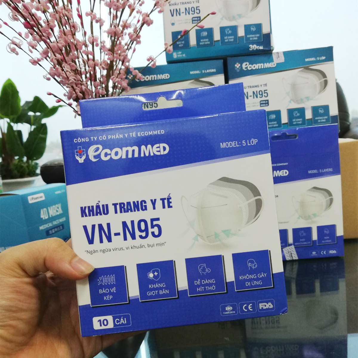 Combo 6 Hộp Khẩu Trang N95 EcomMed (Hộp 30 cái) - Tặng thêm 2 hộp 10 cái - Đạt chuẩn FDA