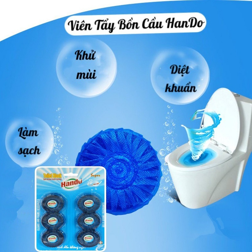 Vỉ 6 viên tẩy xanh vệ sinh làm thơm diệt khuẩn bồn cầu, toilet Hando - tặng 2 viên
