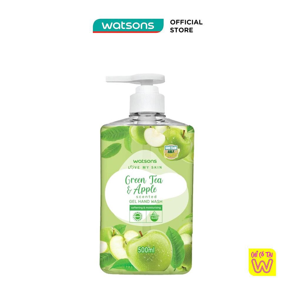 Gel Rửa Tay Watsons Love My Skin Green Tea Apple Scented Gel Hand Wash 500ml