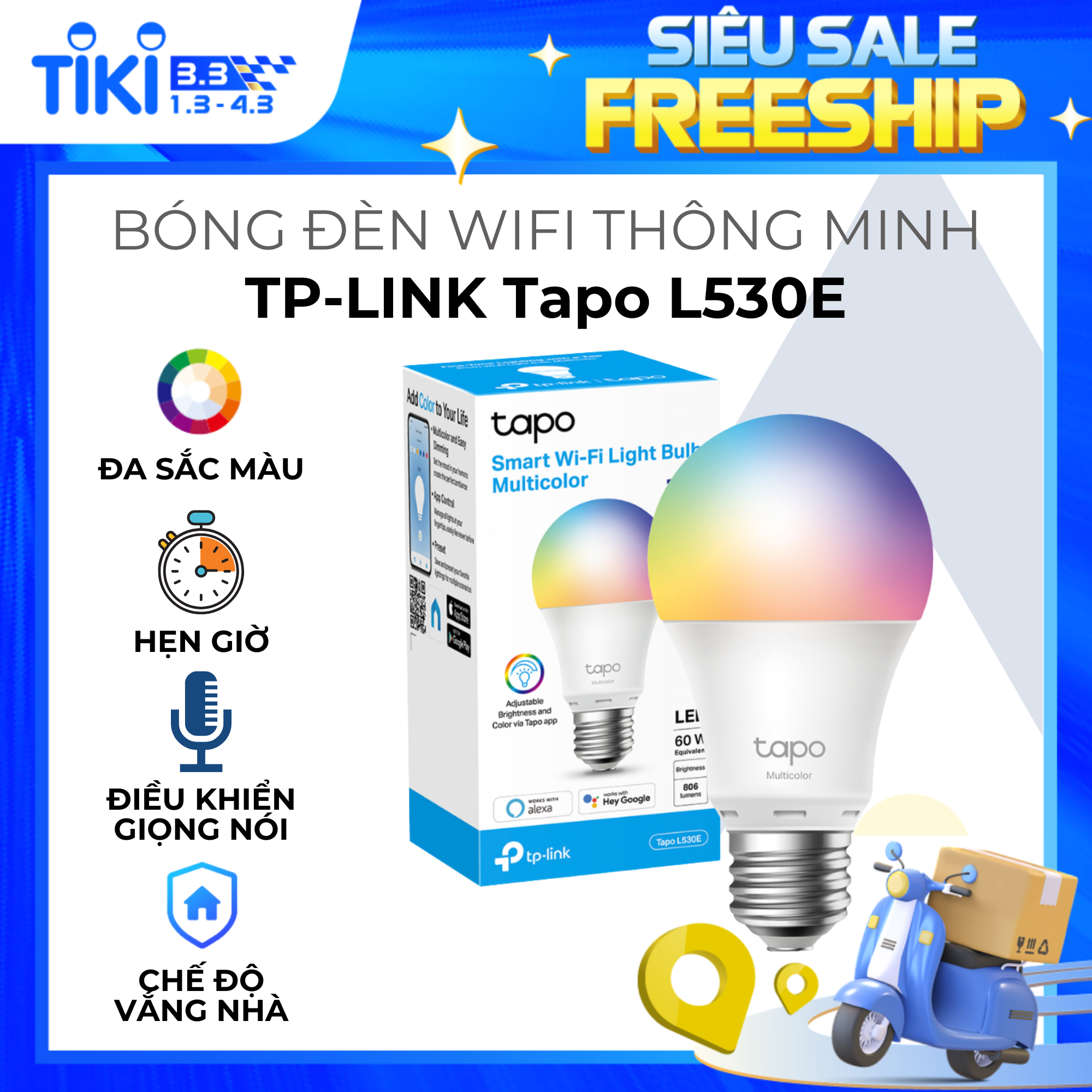 Bóng đèn thông minh TP-Link Tapo L530E - Đèn 16 triệu màu, điều chỉnh độ sáng và nhiệt màu từ xa qua app, điều khiển bằng giọng nói - Hàng chính hãng